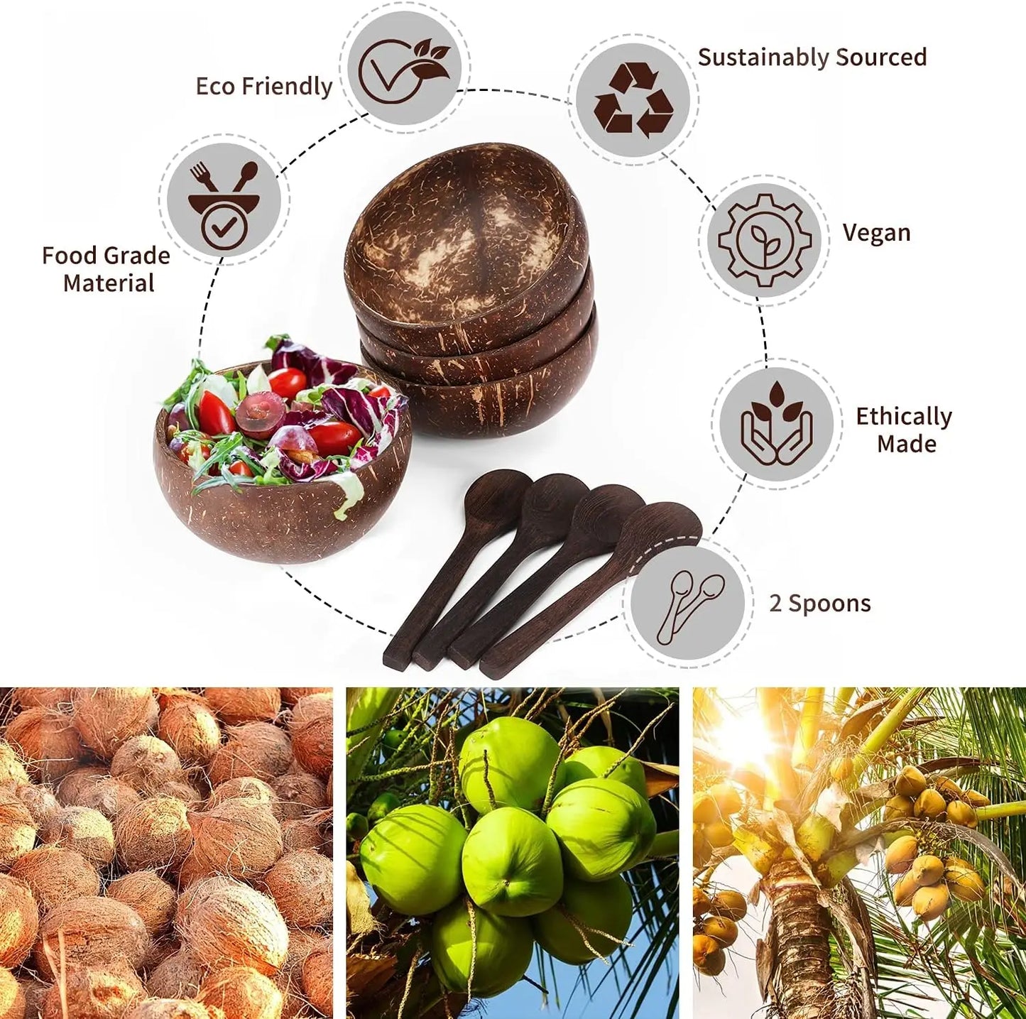 Natural Coconut Shell Bowls (Reusable)