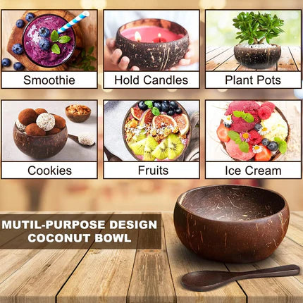 Natural Coconut Shell Bowls (Reusable)